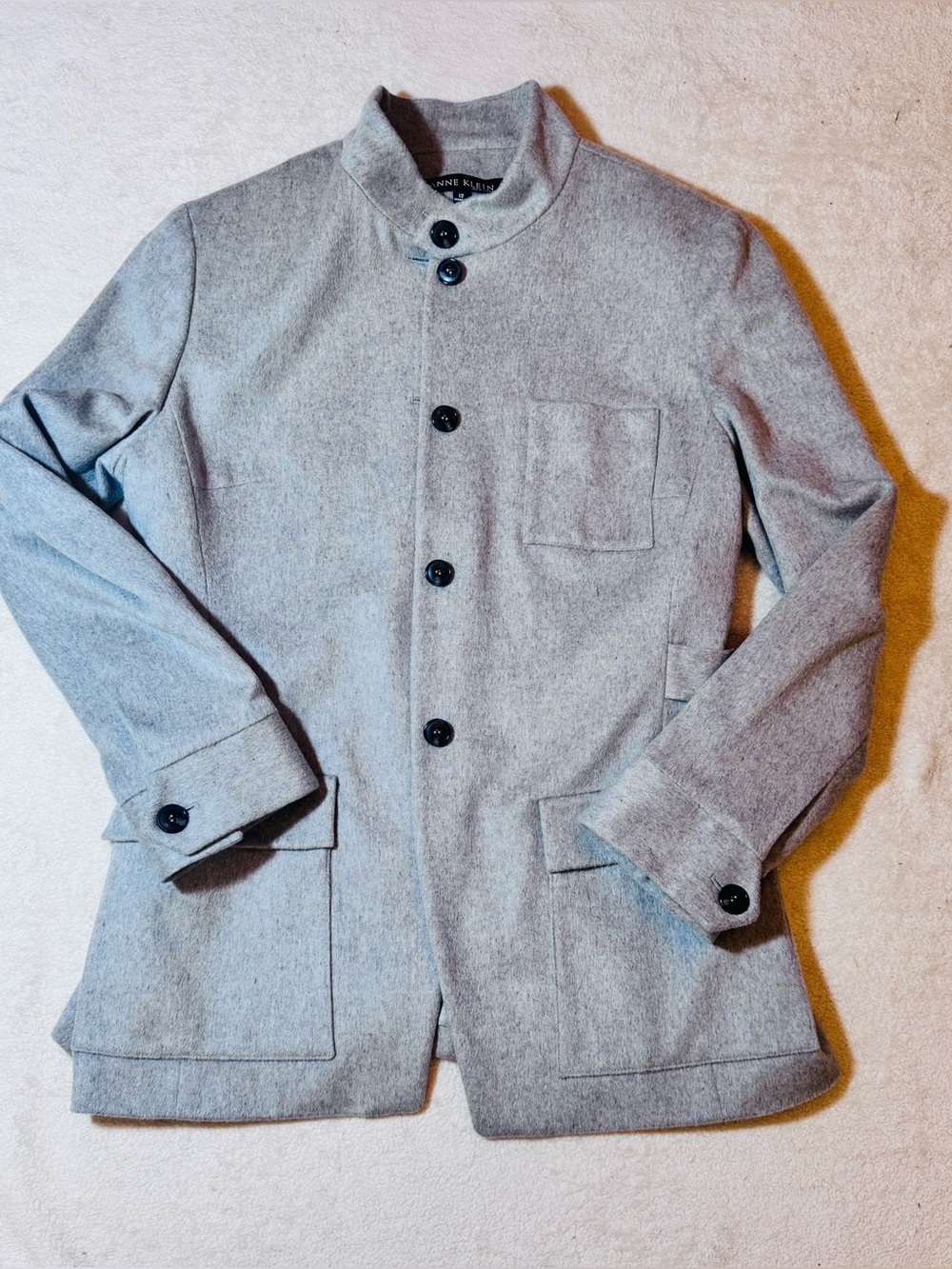 Anne Klein NY Wool Cashmere Blend Gray Stand Collar Jacket Coat Outerwear Sz 12